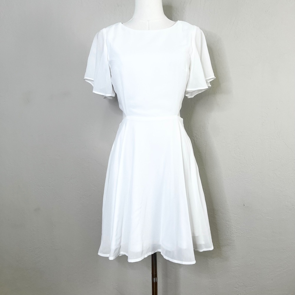Lulus Blissful Love White Short‎ Flutter Sleeve Cutout Skater Mini Dress XS